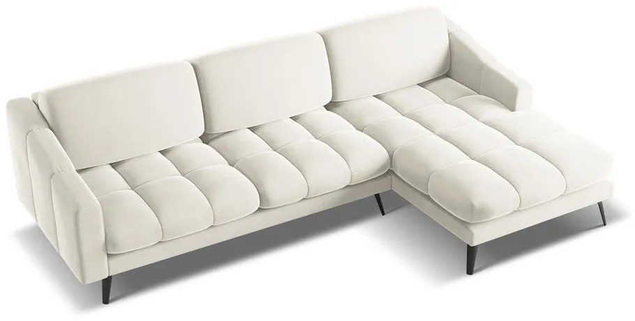 Divano angolare color crema (con penisola a destra) con rivestimento in velluto Nalu – Makamii