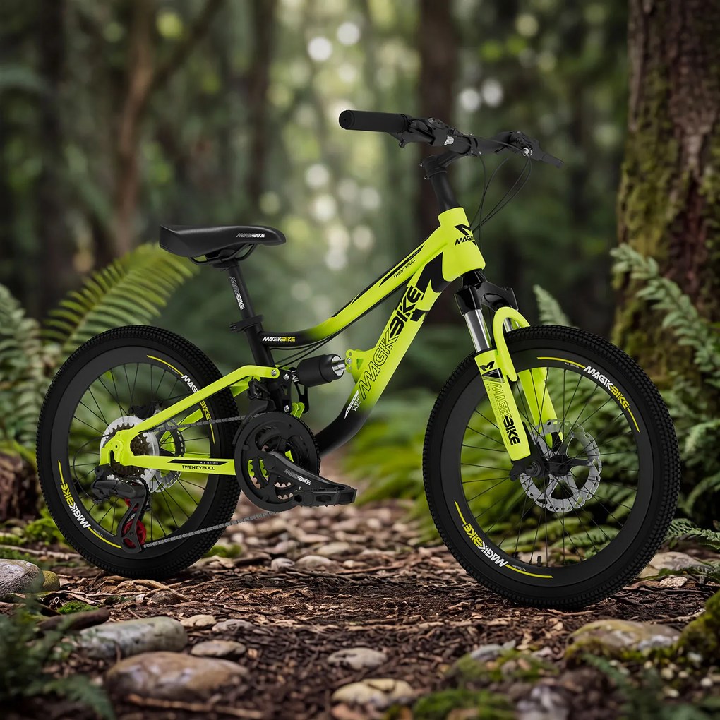 Bicicletta per Bambini Mountain Bike 20" Twenty Full 20 Cambio Shimano 21V Telaio in Acciaio Verde...