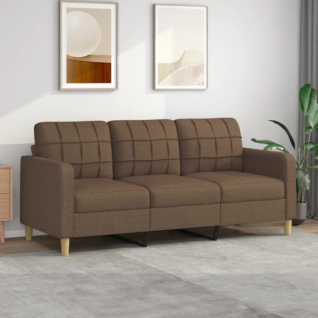 Divano A 3 Posti Marrone 180 Cm İn Tessuto /