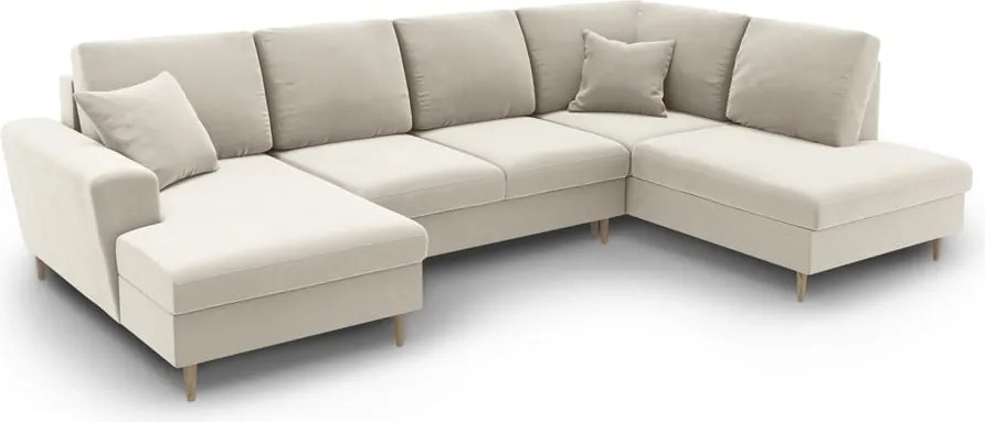 Divano angolare beige allungabile e con contenitore (con penisola a destra/a U) con rivestimento in velluto Kyoto – Cosmopolitan Design