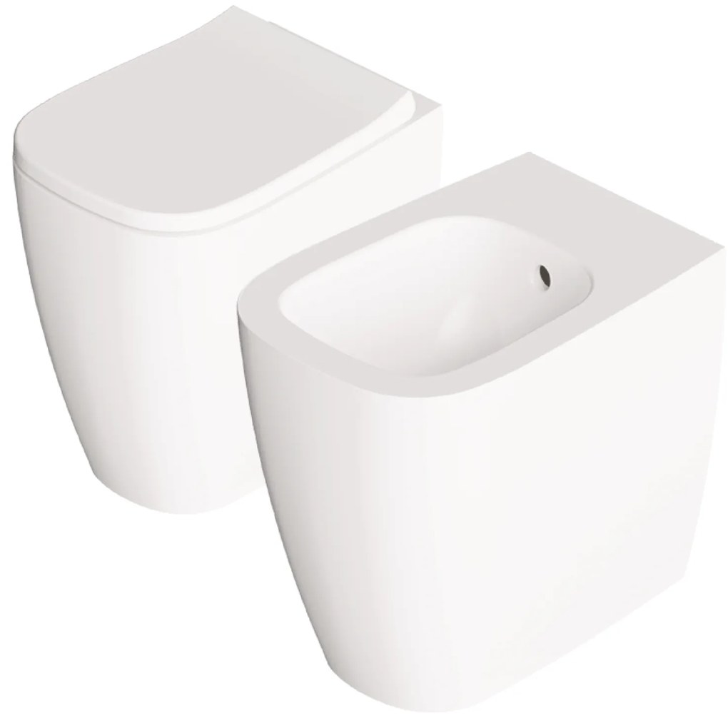 Coppia Di Sanitari a Terra Senza Brida Traslato Alice Ceramica "Wunder" Bianco Lucido