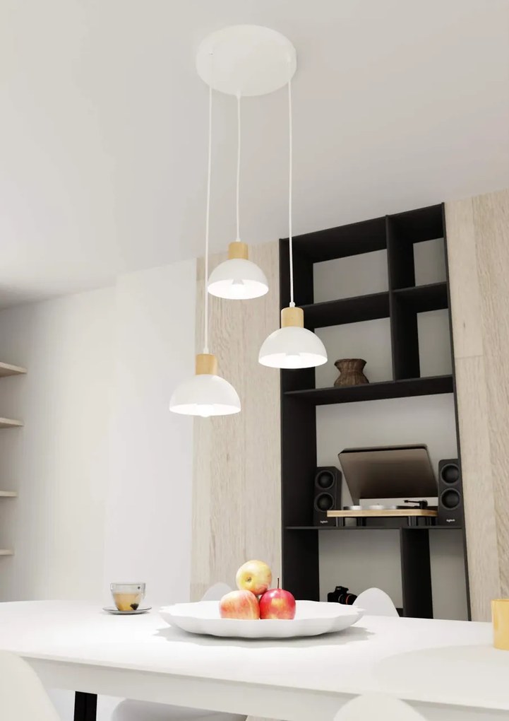 Lampada a sospensione SECO 3 PREMIUM in acciaio e legno 3xE27