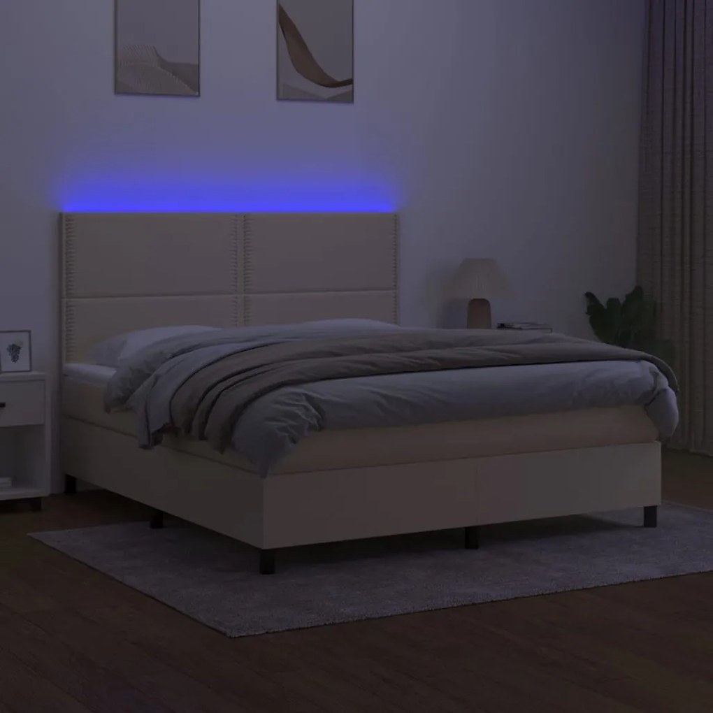 Letto a molle con materasso e led crema 160x200 cm in tessuto