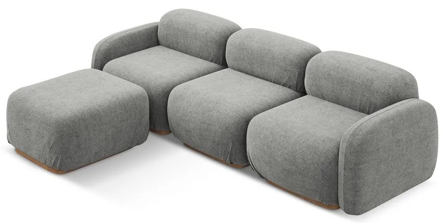 Divano angolare componibile grigio con rivestimento in bouclé Ailani – Makamii