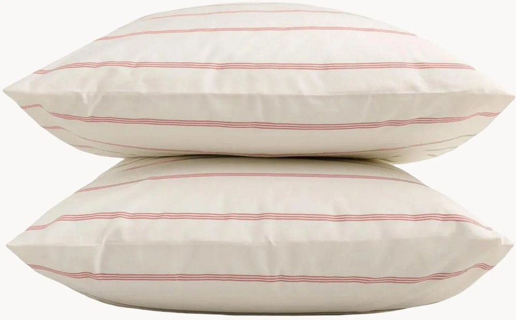 Set di 2 federe in cotone percalle a righe Cream + Antique Pink