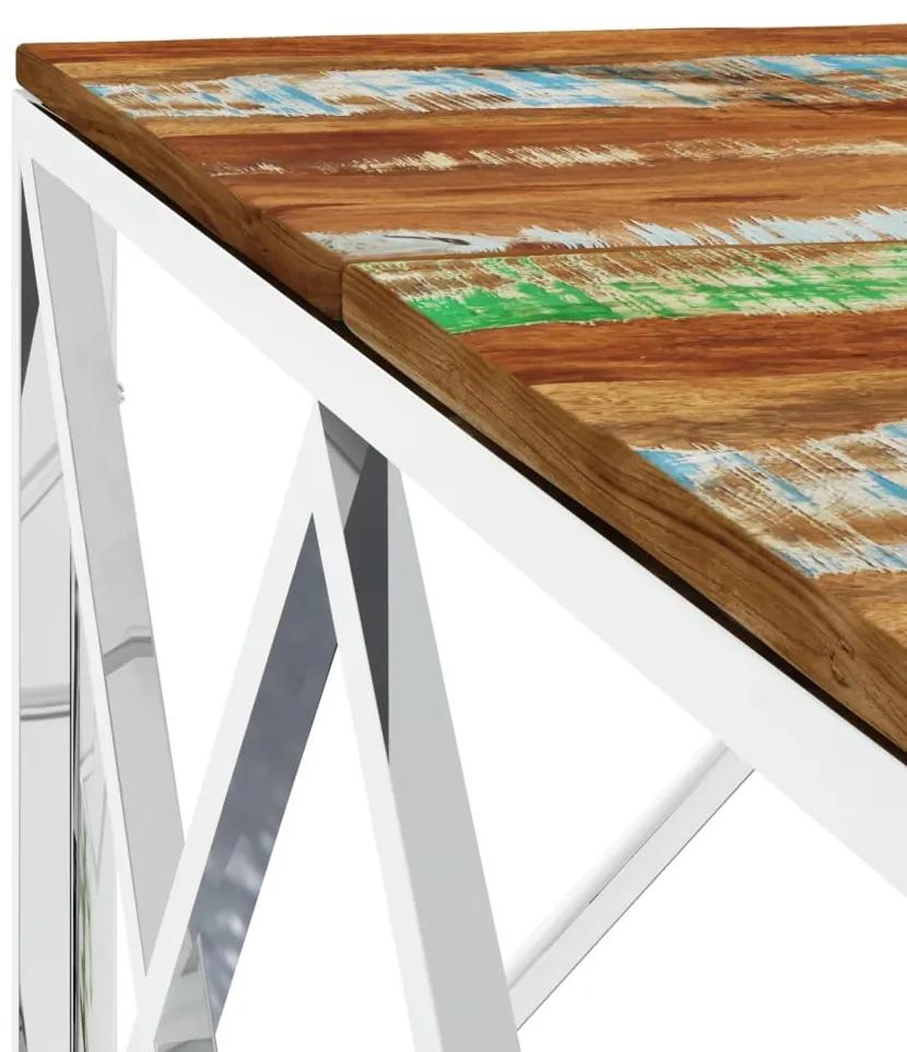 Tavolino salotto argento in acciaio inox e legno di recupero