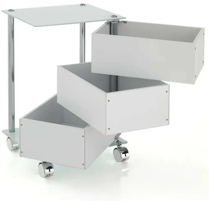Carrello bagno trasportabile in acciaio cromato con 3 cassetti girevoli