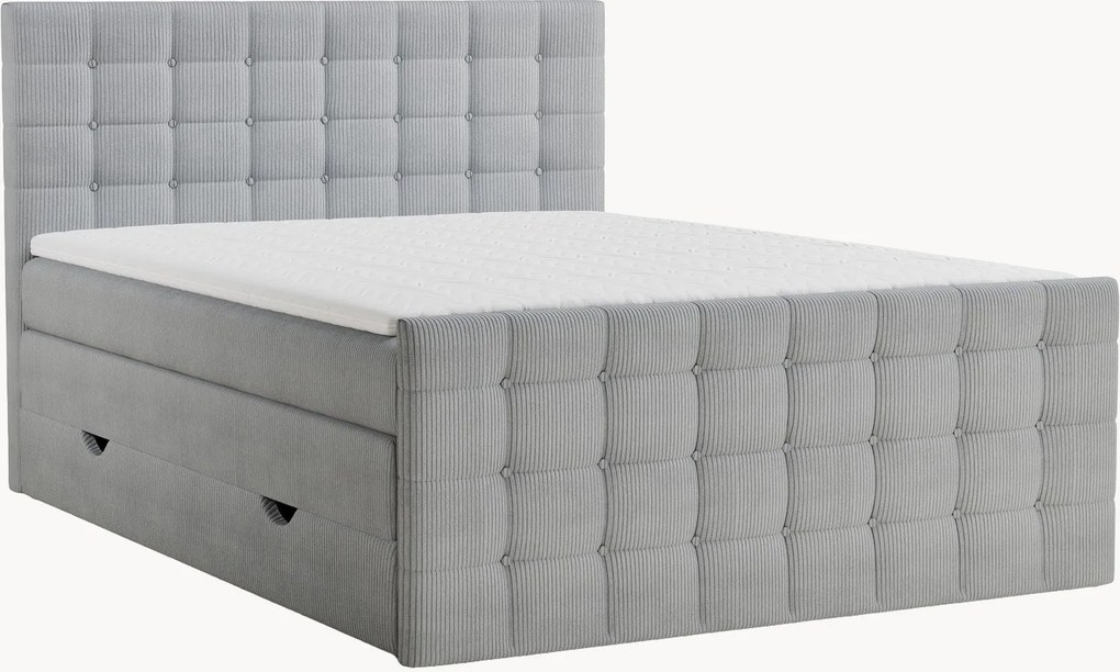 Letto boxspring in velluto a coste fatto a mano con contenitore Tasca, H3