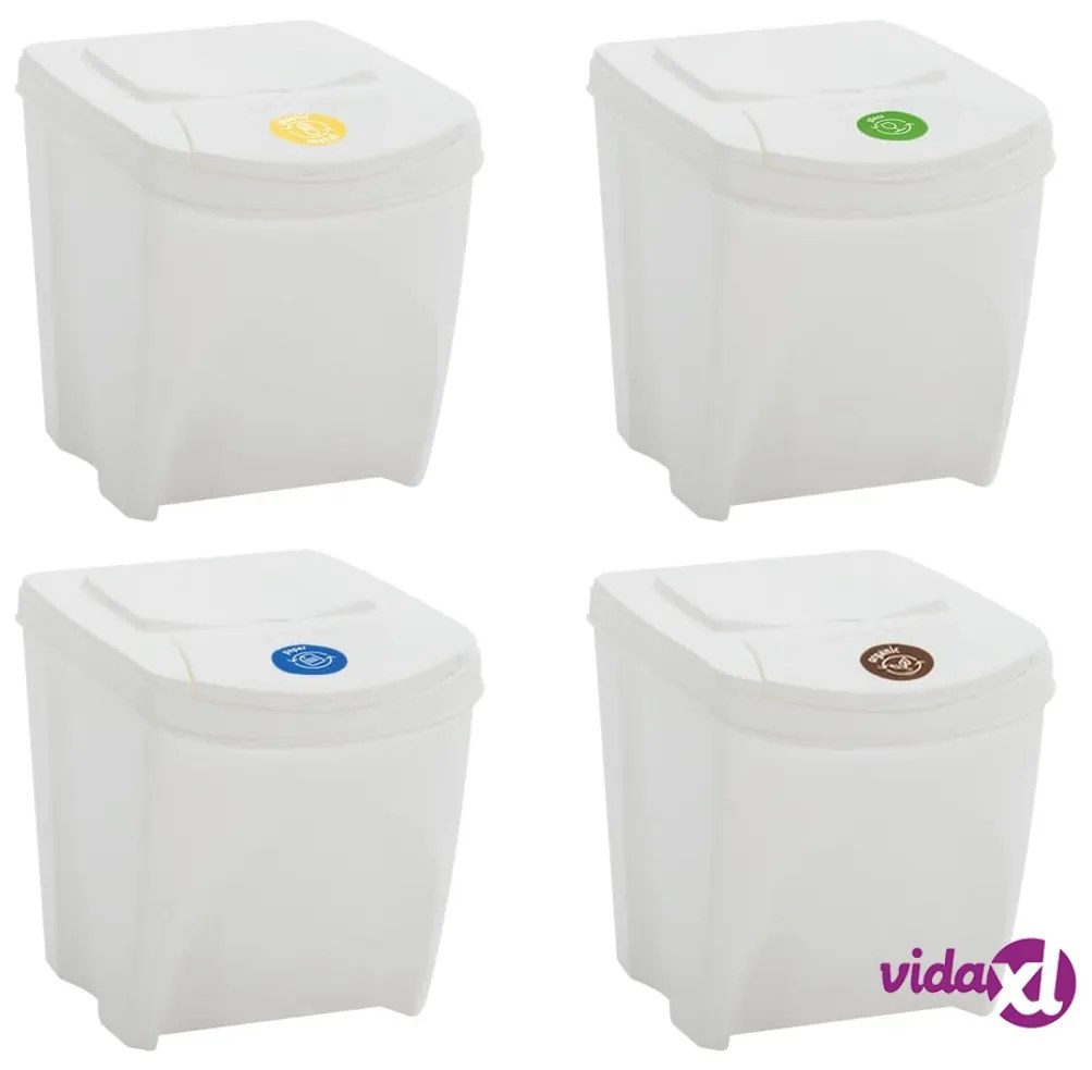 vidaXL Contenitori Impilabili Rifiuti 4 pz Bianco 100 L Polipropilene