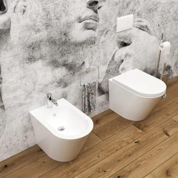 Bidet e Vaso WC Arco filo muro in ceramica completo di sedile softclose