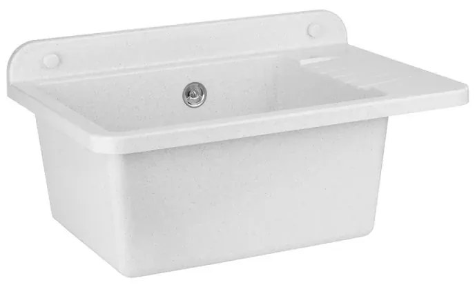 Lavatoio in resina 50x35 bianco con miscelatore a canna alta inox e scarico incluso