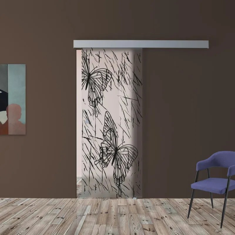 Anta per porta scorrevole esterno muro Butterfly in vetro nero, L 96 x H 215 cm spessore 8 mm, apertura destra