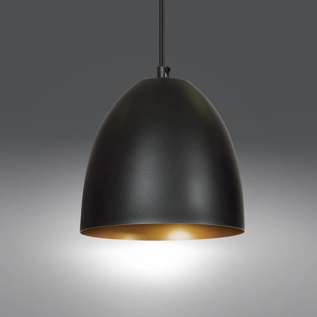 Sospensione 1 Luce Reartù In Acciaio Nero A Cupola Nero E Oro
