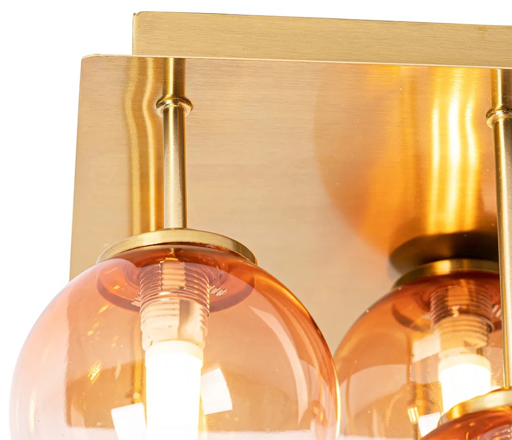 Lampadario Art Déco oro con vetro rosa 9 luci - Athenas