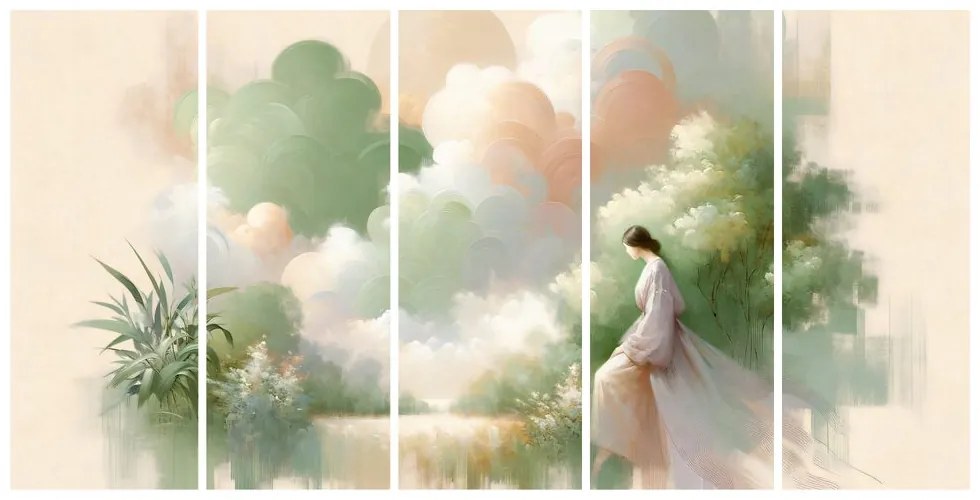 Quadri 5 pezzi – Figura delicata tra i fiori