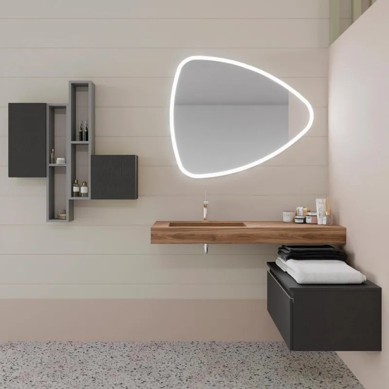 Mobile sottolavabo e lavabo Ofset lavabo-miele; cassetto-lino opaco L 100 x H 32 x P 46 cm 1 vasca 1 cassetto