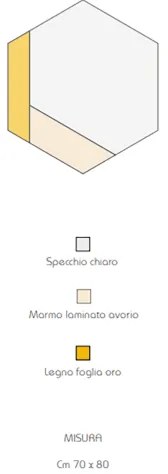 Specchio 70x80 cm decori foglia oro e marmo laminato avorio - CHARLIE