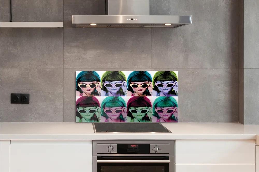 Pannello paraschizzi cucina Donna capelli colorati con gli occhiali 100x50 cm