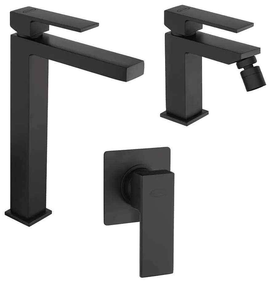 Set miscelatori lavabo alto bidet e incasso doccia nero opaco Jacuzzi Rubinetteria modello Twinkle