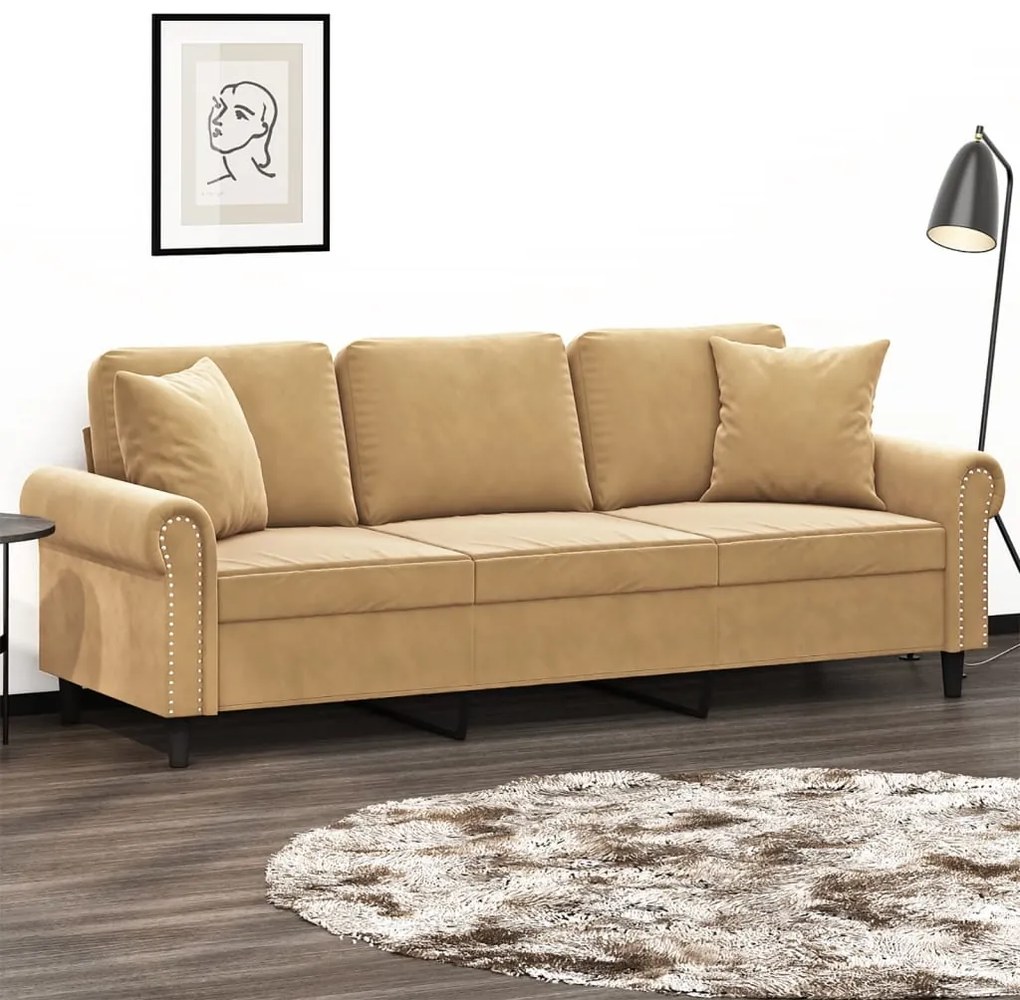 Divano A 3 Posti Con Cuscini Marrone 180 Cm İn Velluto /