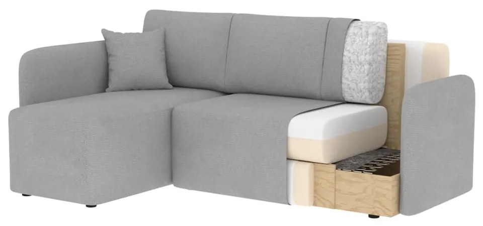 Divano angolare grigio chiaro allungabile/con contenitore (con penisola a destra/con chaise lounge) e rivestimento in velluto Hadson – ELTAP