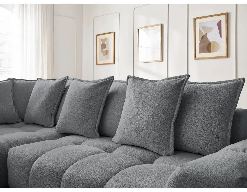 Divano angolare grigio scuro allungabile e con contenitore (penisola a sinistra/a L) con rivestimento in ciniglia Everest – Bobochic Paris