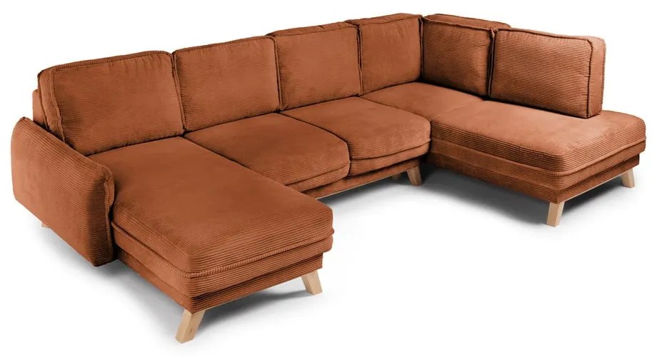Divano angolare arancione allungabile (con penisola a destra/a forma di "U") con rivestimento in velluto a coste Tori – Bonami Selection