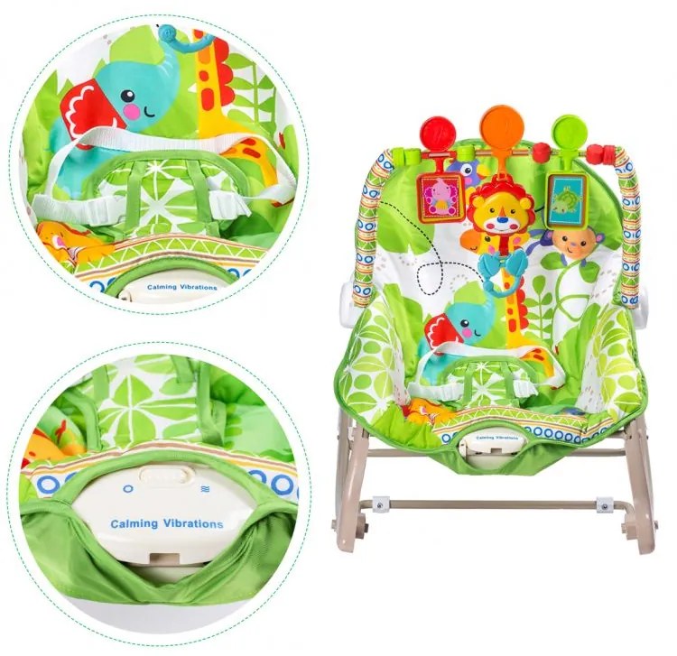 Sedia a dondolo per bambini ECOTOYS in verde 3in1