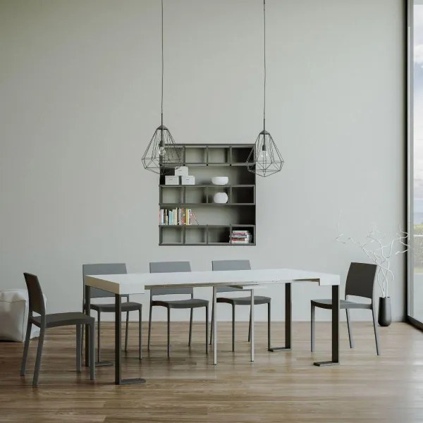 Consolle allungabile moderna 10 persone TECNO SMALL Bianco Frassino telaio Antracite