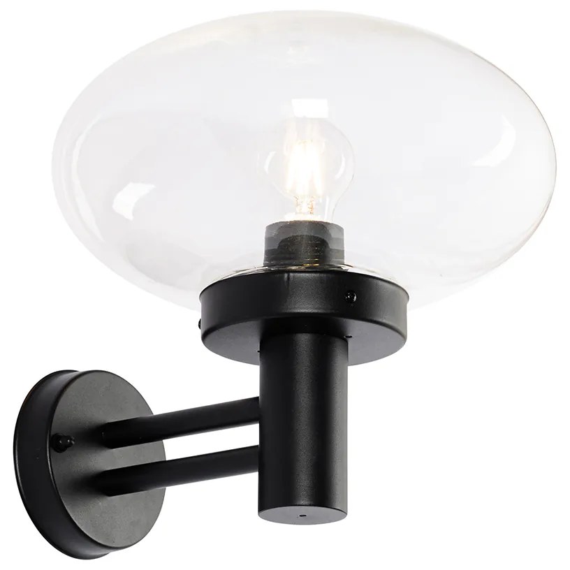 Lampada da parete moderna da esterno nera con vetro - Elly