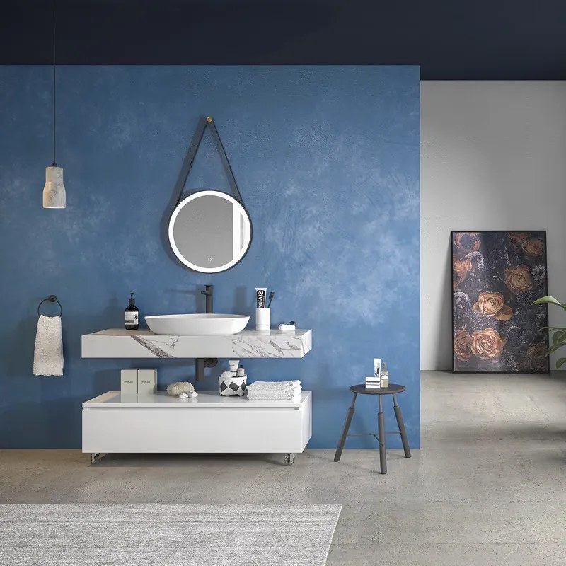 Composizione bagno 120 cm con mobile a terra e mensolone effetto marmo | KAM-KK1203M - KAMALU