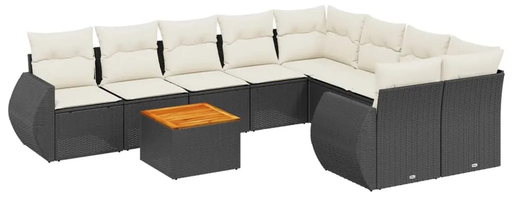 Set Divani da Giardino 9 pz con Cuscini Nero in Polyrattan