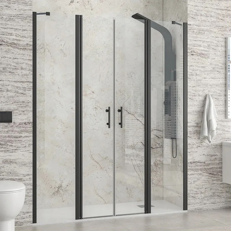 Porta doccia nera 135 cm doppio battente e ante fisse | KPX7000N - KAMALU