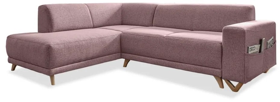 Divano angolare rosa allungabile e con contenitore (penisola a sinistra/a L) Classy Sophie – Miuform