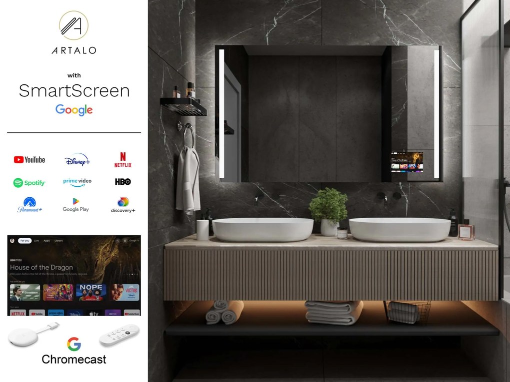 SMART specchio con luminazione M4 + SmartScreen with Google Chromecast