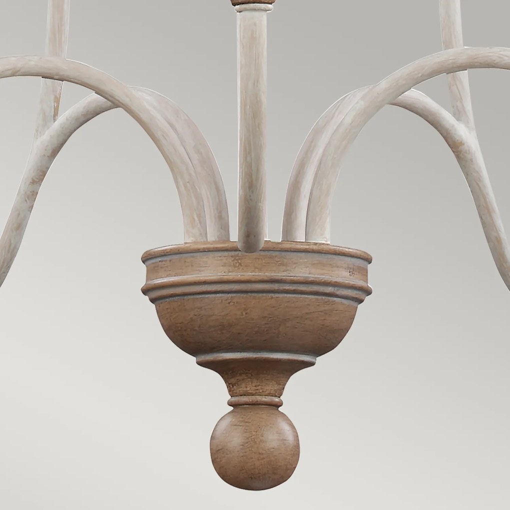 Lampadario Classico Hartsville Acciaio Gesso Slavato Legno Marrone 5 Luci E14