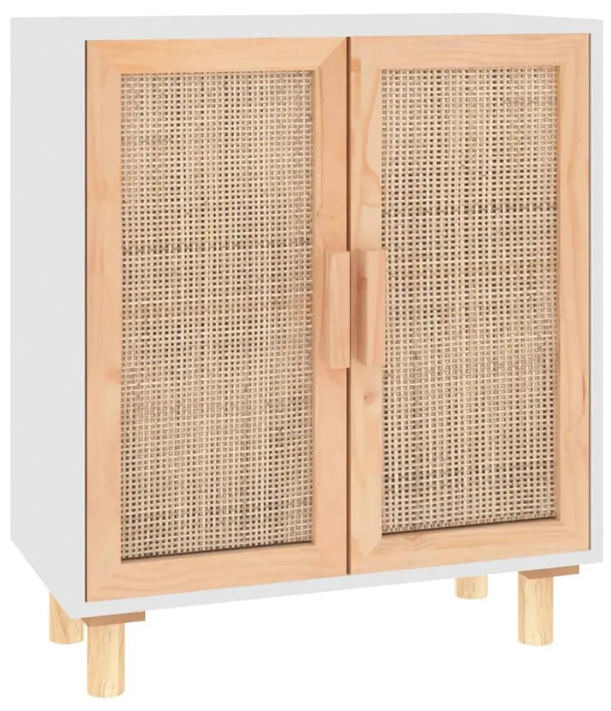 Credenza bianca 60x30x70 cm legno massello pino rattan naturale