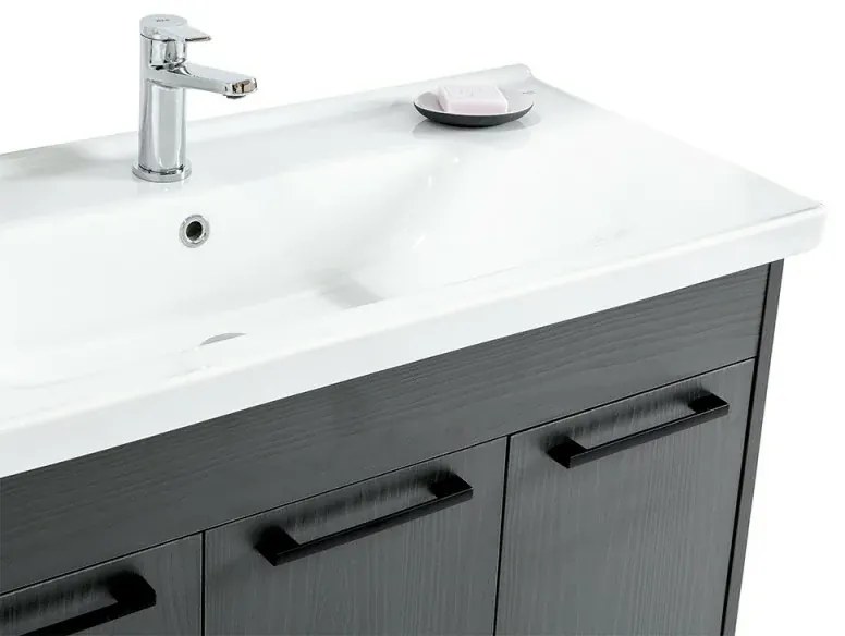 Mobile bagno sospeso 100 cm grigio effetto legno con armadietto a specchio Sofia