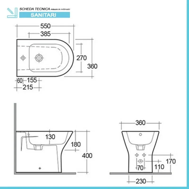Set sanitari filomuro resort rimless in bianco lucido con copriwc flat soft close