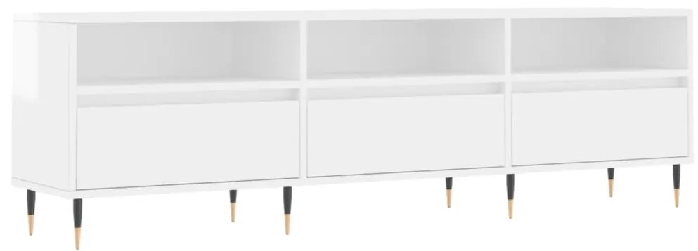 Mobile Porta TV Bianco Lucido 150x30x44,5 cm Legno Multistrato