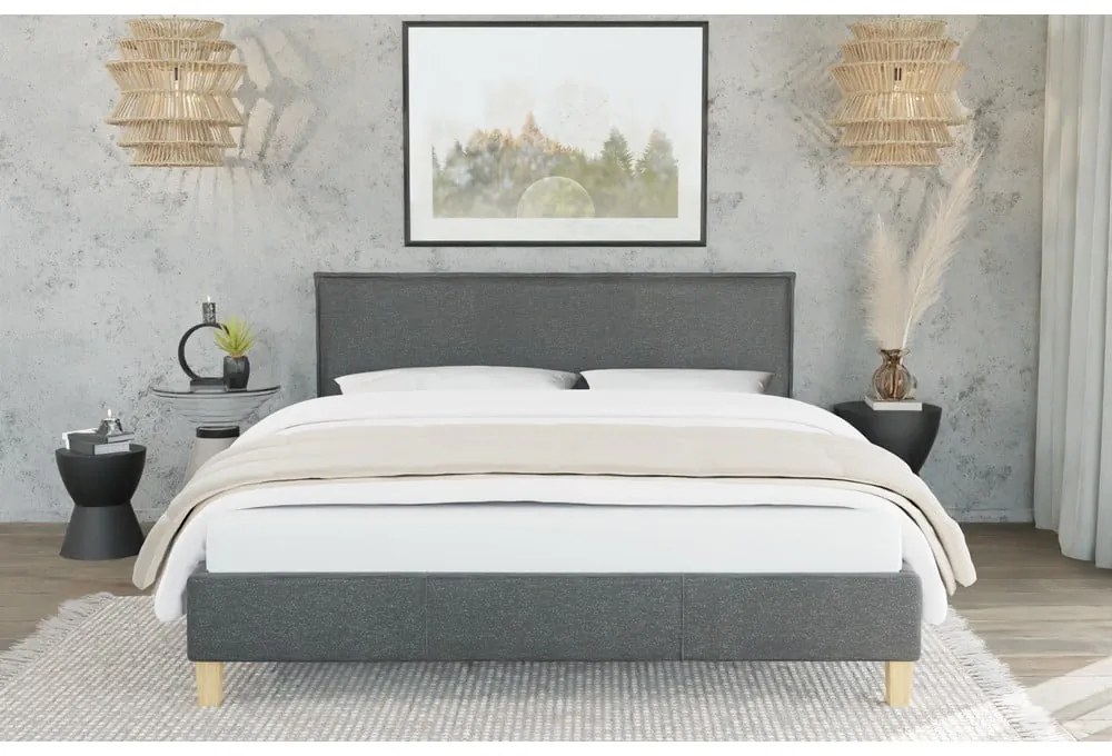 Letto matrimoniale imbottito grigio scuro con griglia 200x200 cm Tina - Ropez