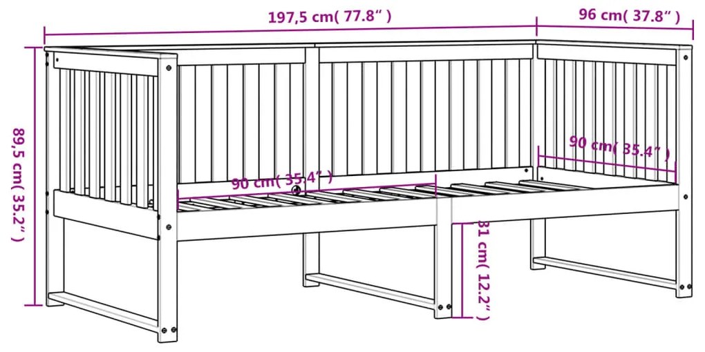 Dormeuse Bianca 90x190 cm in Legno Massello di Pino