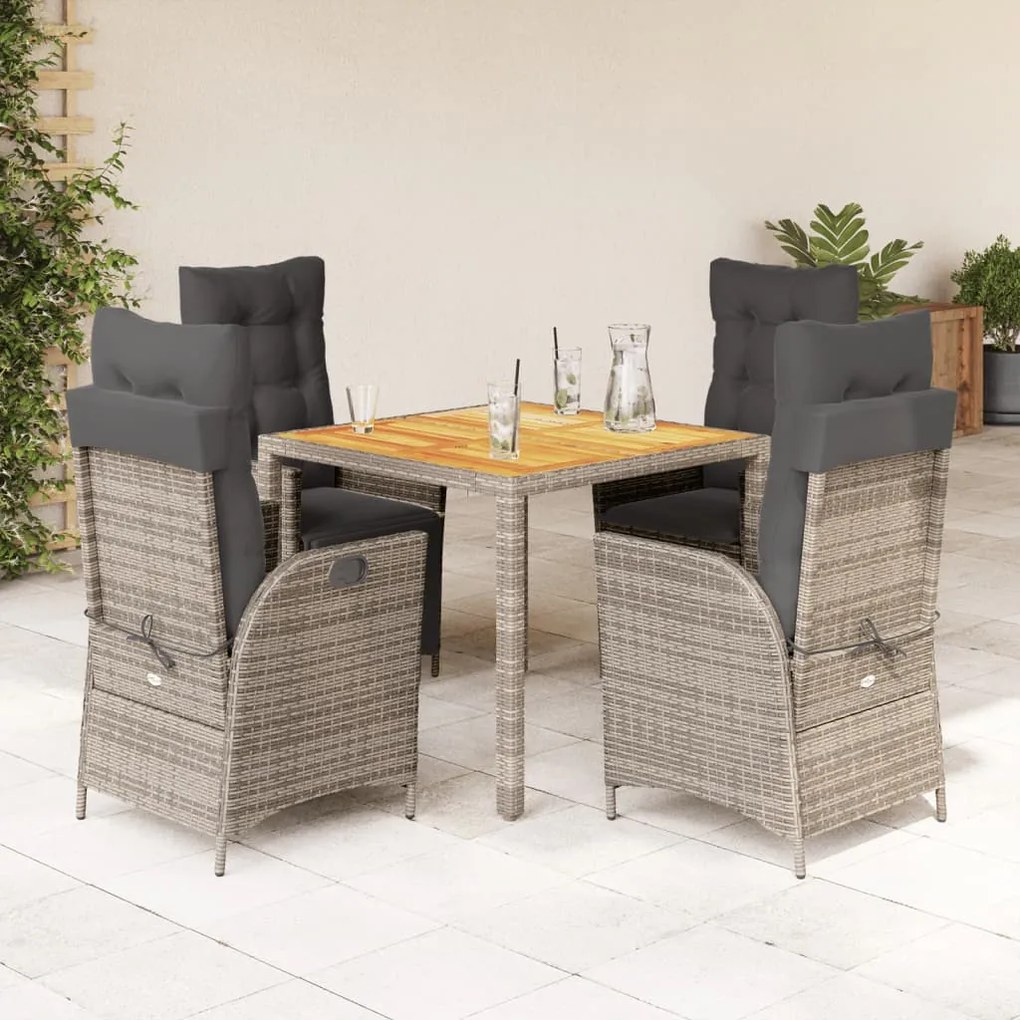 Set Da Pranzo Da Giardino 5 Pz Con Cuscini İn Polyrattan Grigio /