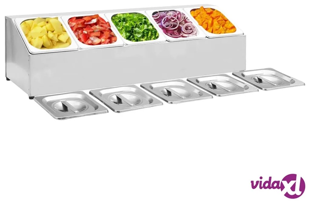 vidaXL Supporto Gastronorm con 5 Contenitori GN 1/6 in Acciaio Inox