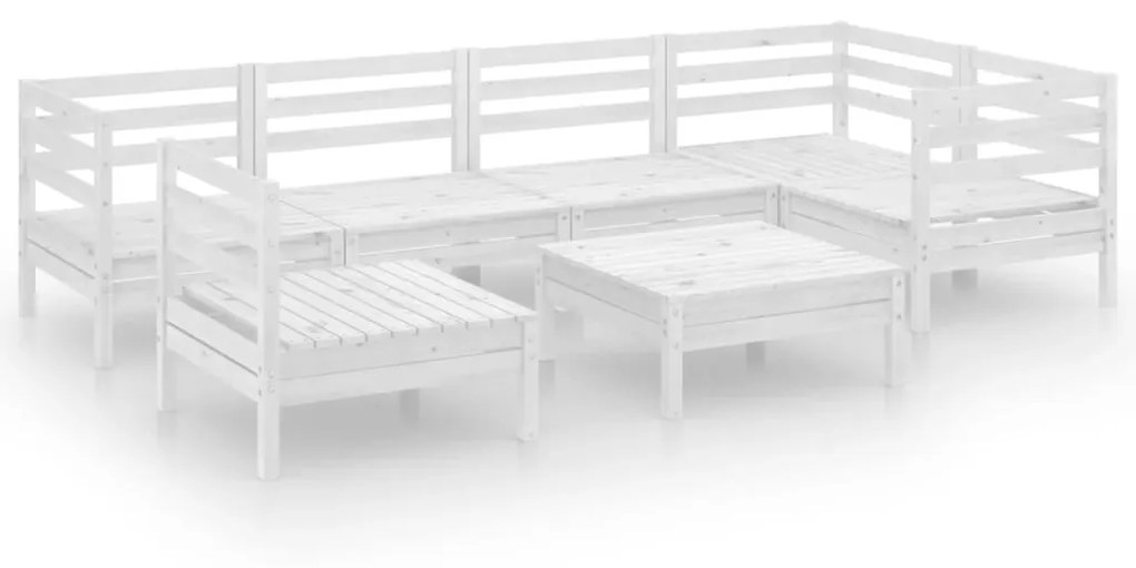 Set Divani da Giardino 7 pz in Legno Massello di Pino Bianco