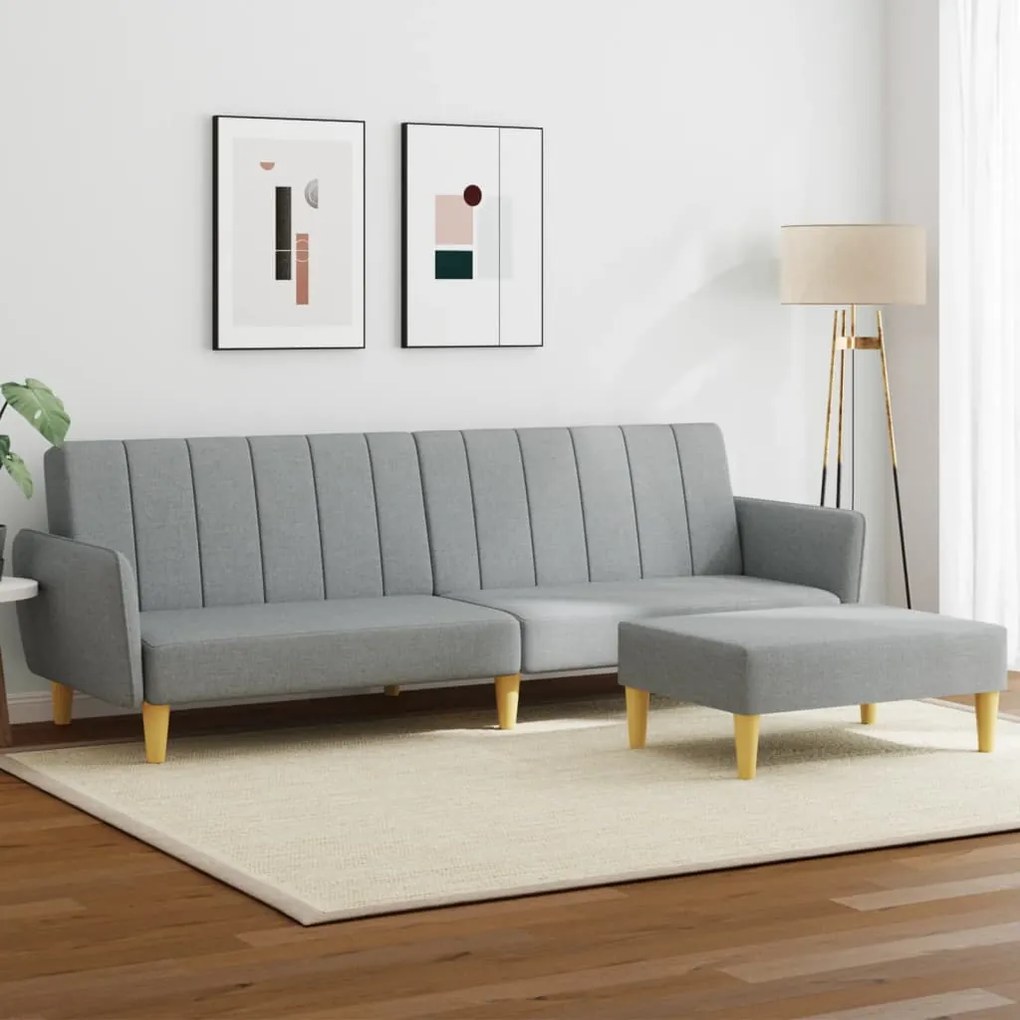 Divano Letto A 2 Posti Con Poggiapiedi Grigio Chiaro İn Tessuto /
