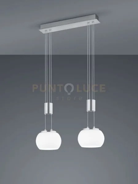 Madison sospensione led barra metallo acciaio e 2 vetri sfera bianc...
