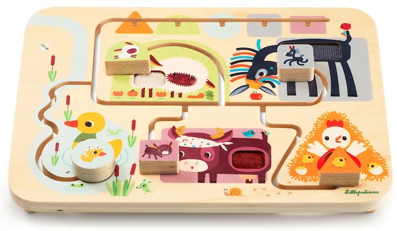 Lilliputiens - labirinto sensoriale puzzle a scorrimento - fattoria