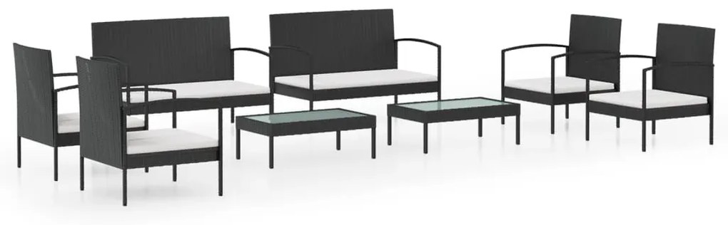 Set divani da giardino 8 pz con cuscini in polyrattan nero