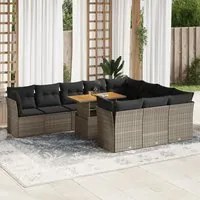 Set Divani da Giardino 11 pz con Cuscini in Polyrattan Grigio 3326979